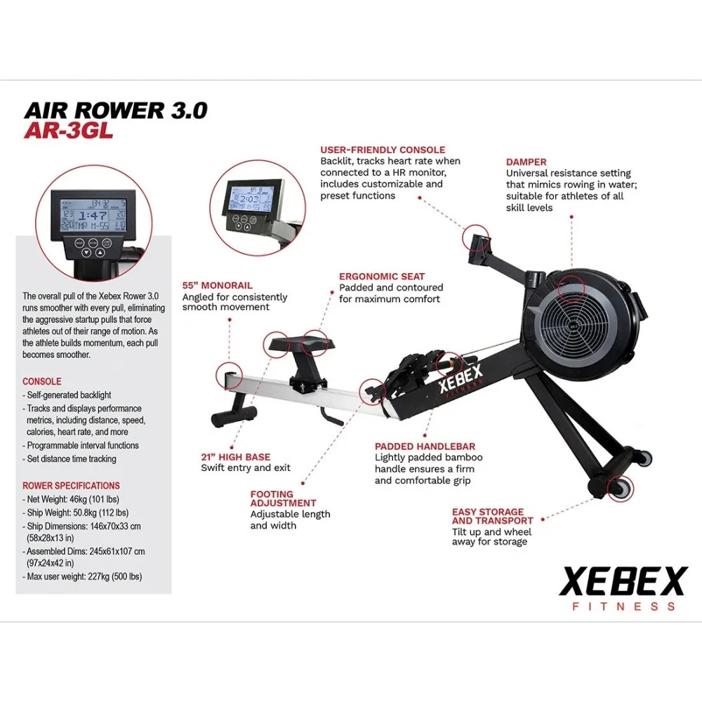 Xebex Rower V3 rowing machine | Model ROWER-V3-AR-3GL — picture 9