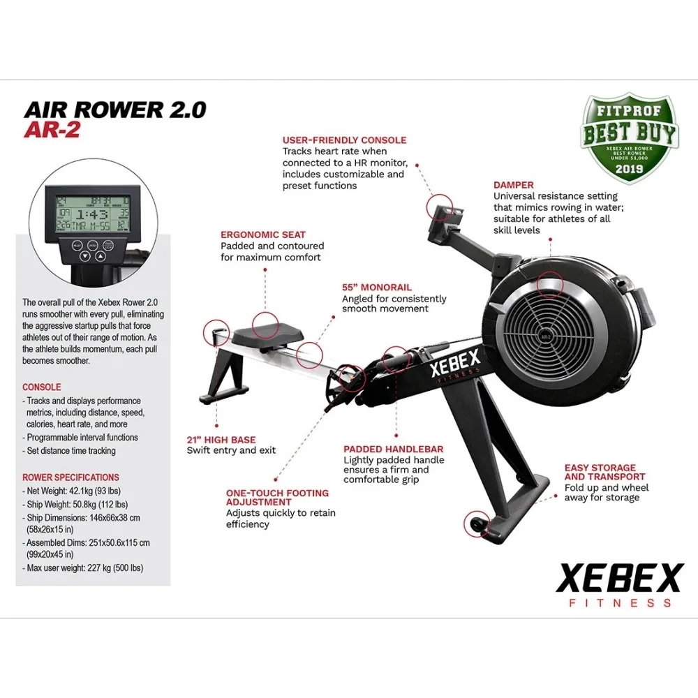Xebex Air Rower 2.0 rowing machine | Model ROWER-V2-AR-2 — picture 8