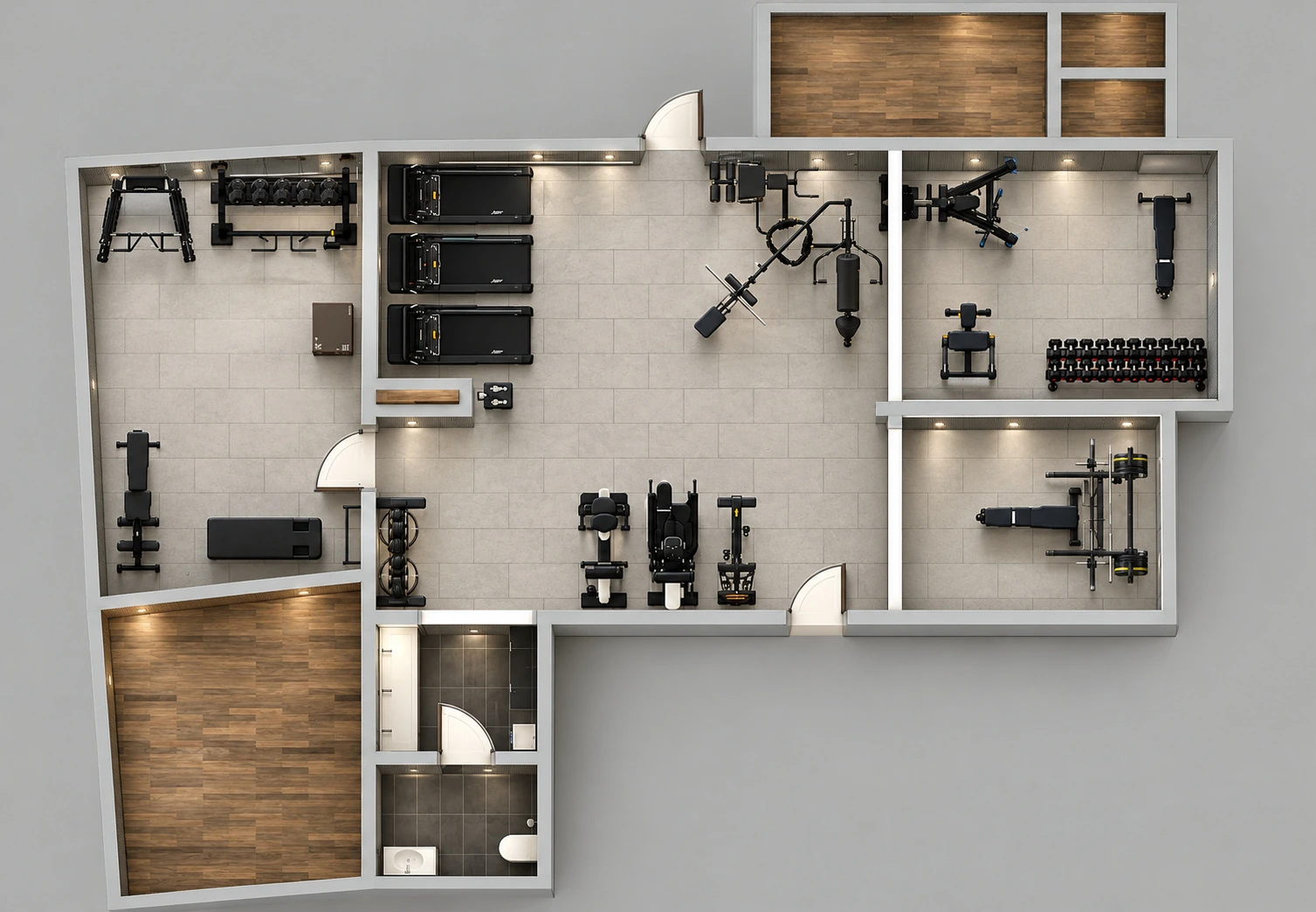 Tidhar residential gym proposal — Equipment layout from above