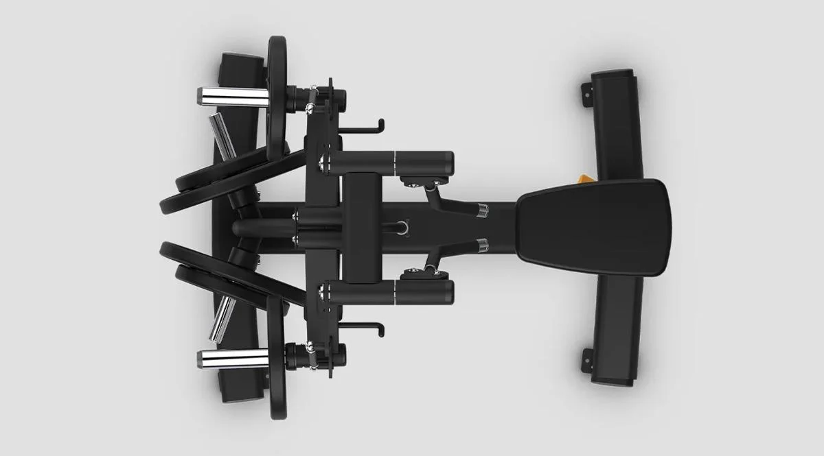 Top-down view of a Magnum Seated Lateral Raise in Matte Black, highlighting its compact footprint.