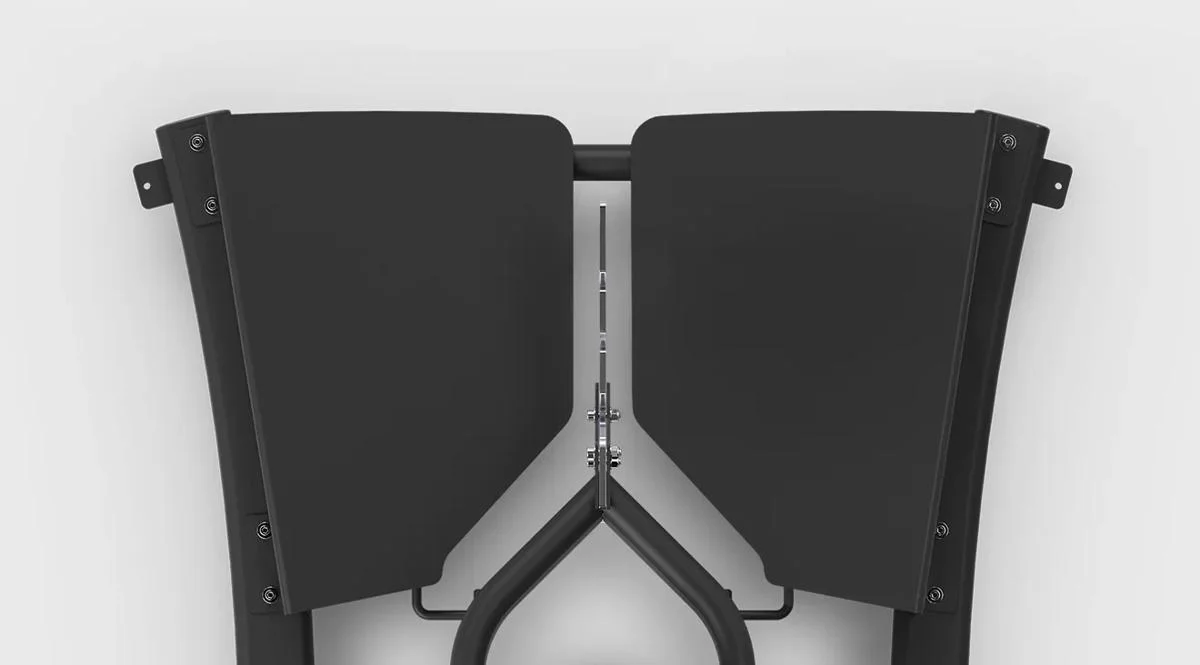 Top-down view of the foot platform and linkage system on the Matrix Fitness Belt Squat machine in Matte Black.