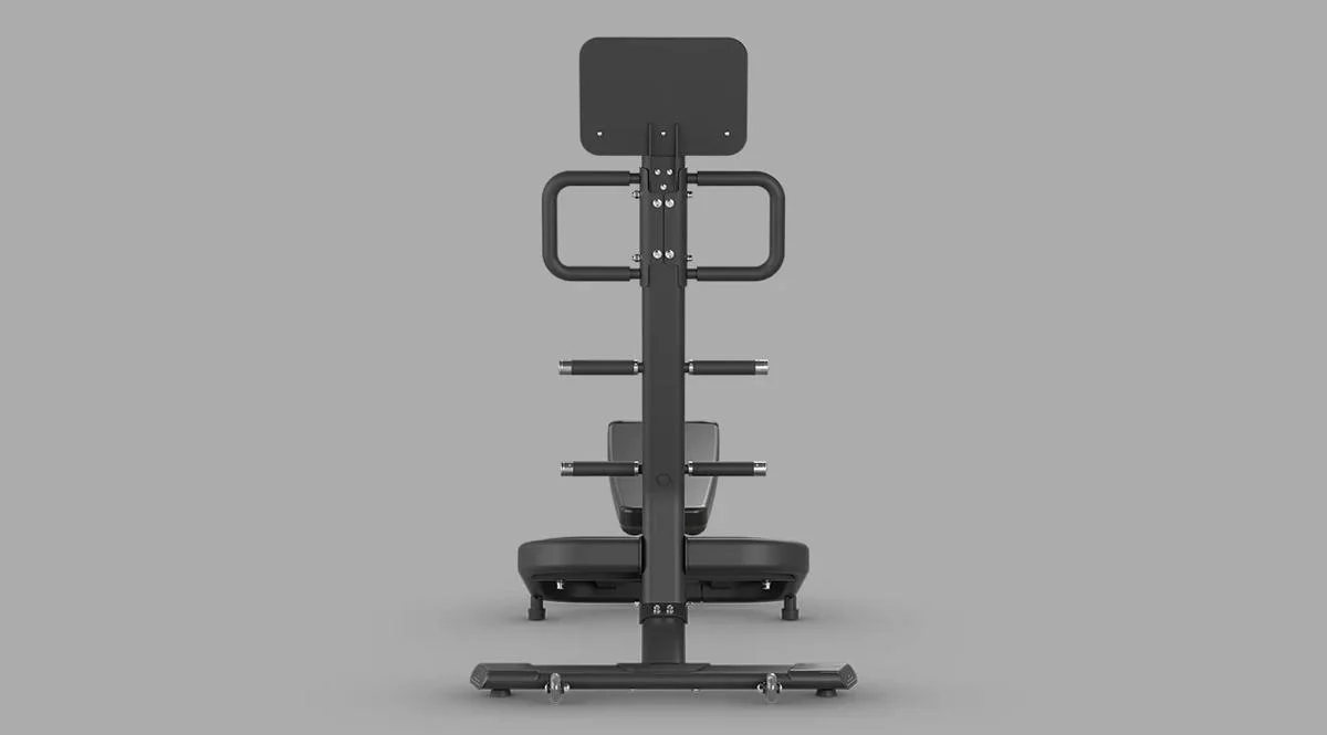 Stretch platform with support bars and padded bench 